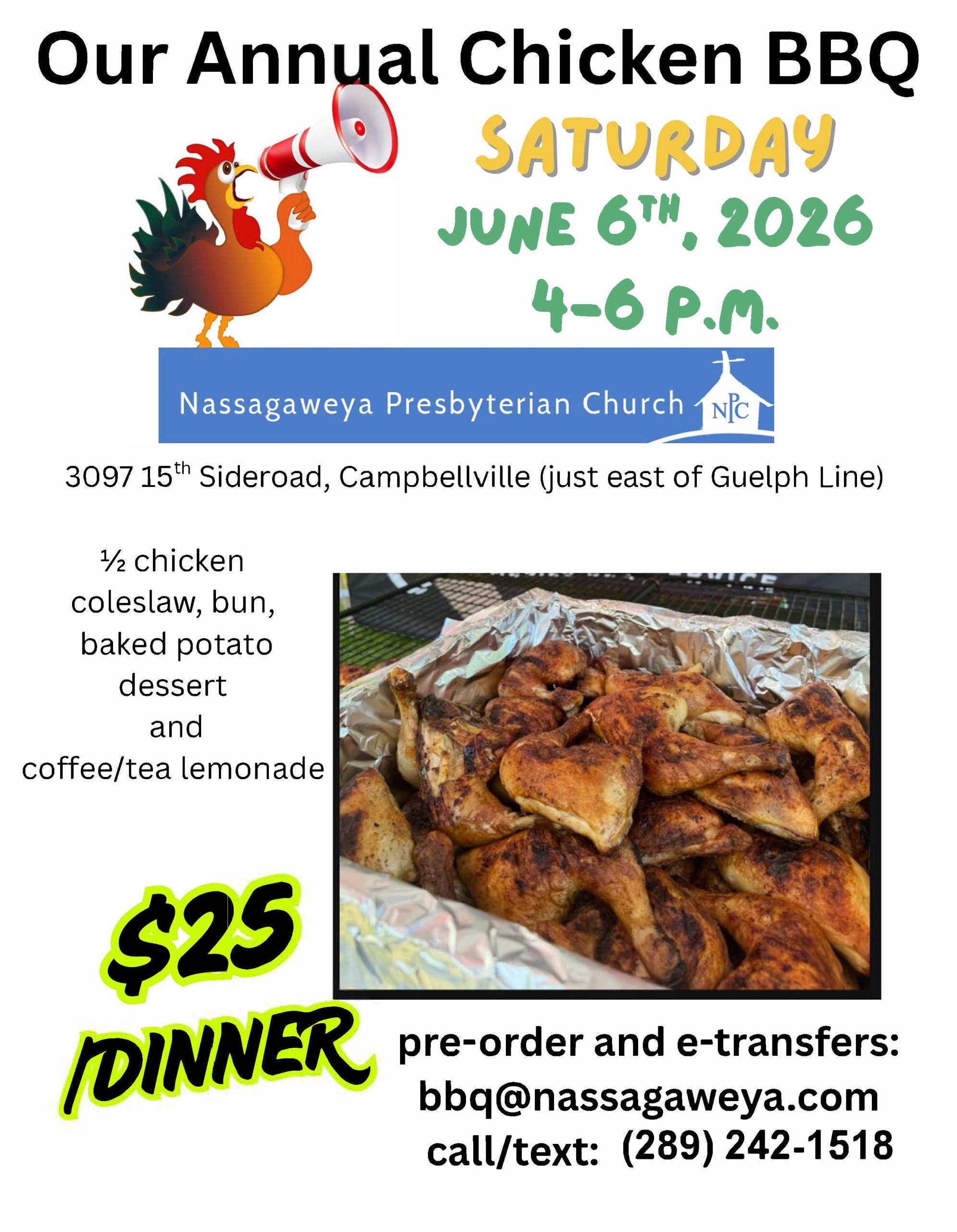 Nassagaweya Annual Chicken Barbeque June 6 2026 – 4 – 6 p.m.